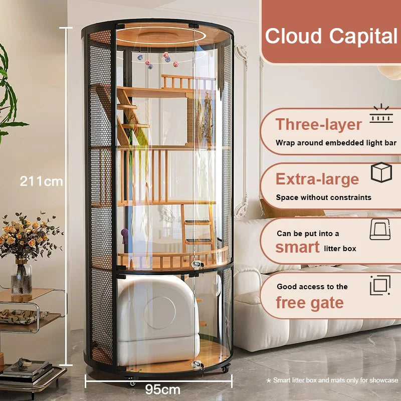 Luxury Transparent Cat Villa Tower