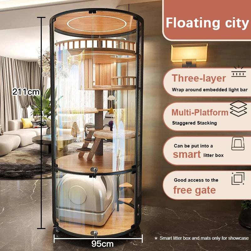 Luxury Transparent Cat Villa Tower