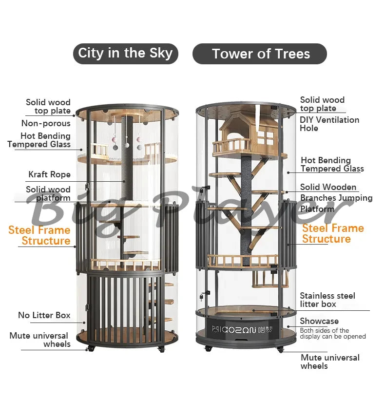 Luxury Transparent Cat Villa Tower